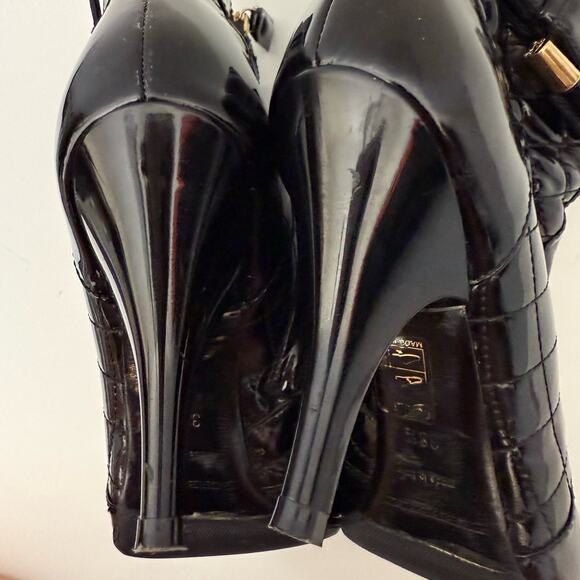 Burberry Patent Leather Quilted Heeled Booties Ankle Boots Black 38.5 / US 8.5 - Picture 10 of 15